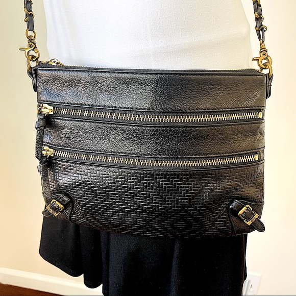 Elliott Lucca Handbags - ELLIOTT LUCCA CROSSBODY BAG handbag CLUTCH black LEATHER multi-texture pockets